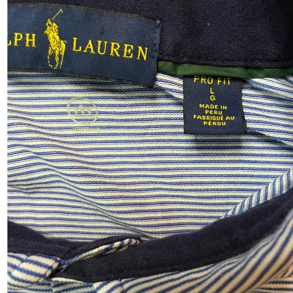 Ralph Lauren Pro Fit Mens Blue White Striped Wicking Performance Polo Shirt L